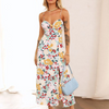 Women'S Fashion Retro Floral Printing Slit Rib-Knit Dress