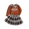 (Buy 1 Get 2) Children Fashion Plaid Print Girl Long Sleeve Plaid Print Two-Piece Set