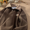 Corduroy Polo Collar Men Winter Fleece-Lined Thickened Lamb Wool Lapel Sweatshirt