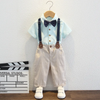 Kids Toddler Big Boys Fashion Casual British Style Solid Color Bow Button Stripe Waistcoat Shirt Suspender Trousers Party Clothing Set