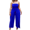 Women Solid Color Tube Top Slit Fashion Casual Wide Leg Jumpsuit