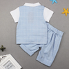 Kids Baby Boys Summer Fashion Casual British Style Bow Playd Waistcoat Shirt Shorts Boys Party Clothing Set