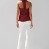 Women Fashion Summer Halter Neck Strap Backless Solid Satin Top