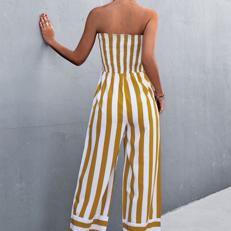 Women Classic Tube Top Print Stripe Jumpsuit