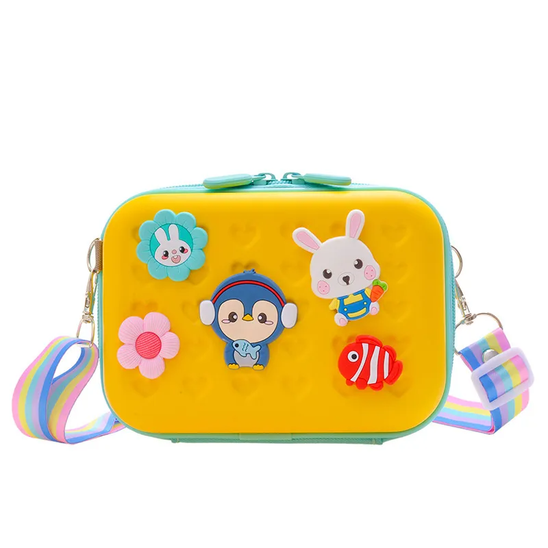 Kids Girls Fashion Sweet Candy Color Cartoon Bunny Fish Flower Silicone Mini Square Crossbody Bag