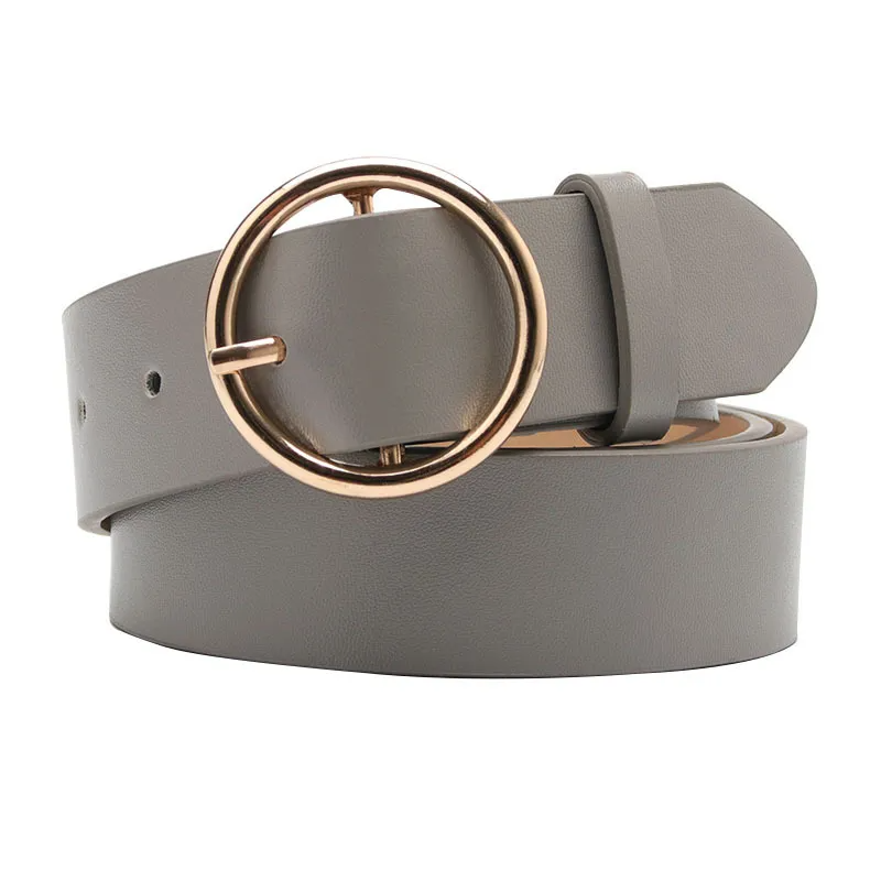 Women Casual Simple Alloy Round Buckle Versatile Pu Belt