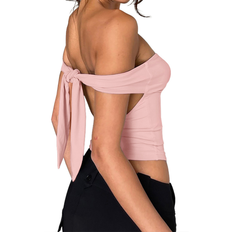 Women'S Fashion Sexy Solid Color Backless Bandage Off-Shoulder Halter Top