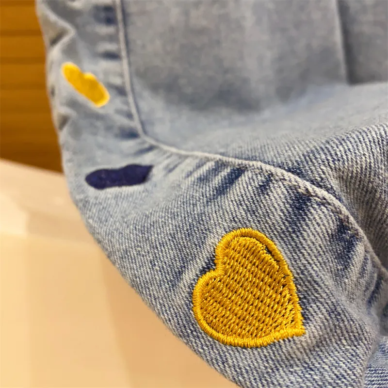 Children Kids Baby Fashion Girls Casual Embroidered Cartoon Denim Pants