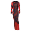 Women'S Fashion Sexy Color Blocking Printing Slim Long Sleeve Hip Wrap Dress