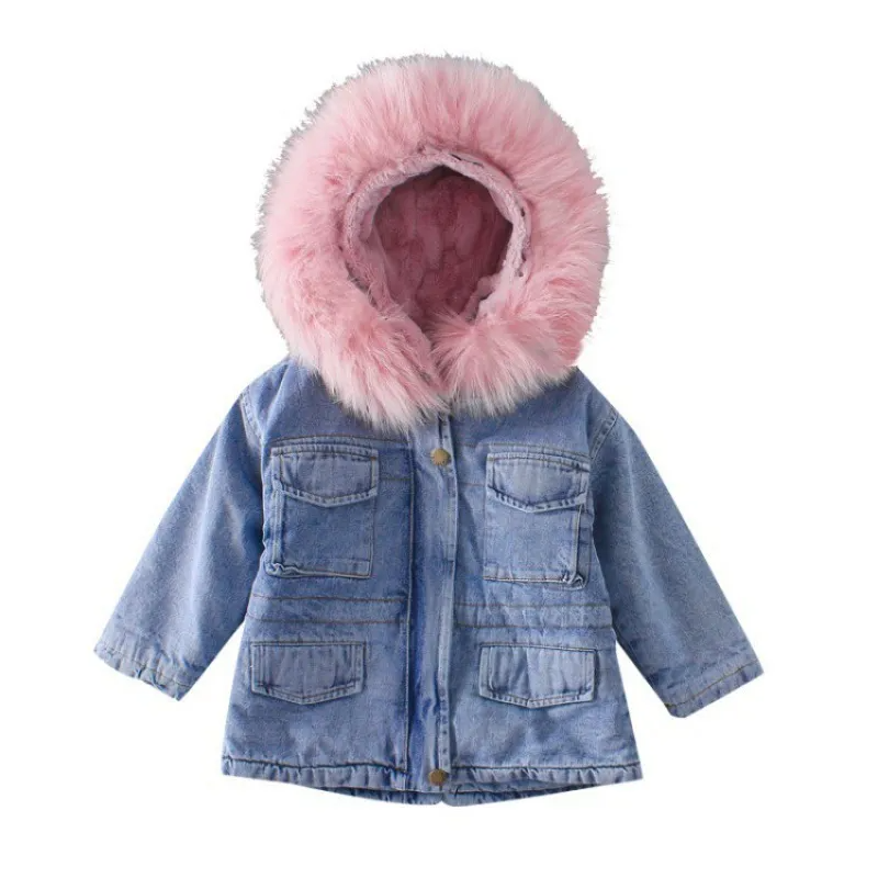 Kids Toddler Girls Boys Autumn Winter Fashion Casual Cute Solid Color Woollining Denim Coat