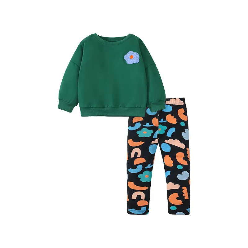 (Buy 1 Get 1) Kids Toddler Big Boys Spring Autumn Fashion Casual Cute Solid Color Floral Round Neck Long Sleeve Pants Set
