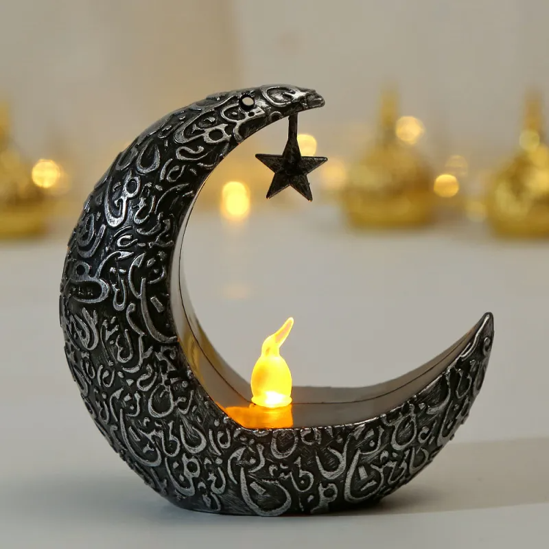 (Buy 1 Get 2) Retro Middle East Wind Lamp Decoration LED Star Moon Candle Holder Electronic Candle