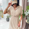 Women Fashion Casual Solid Color Lapel Single-Breasted Short Sleeve Dress