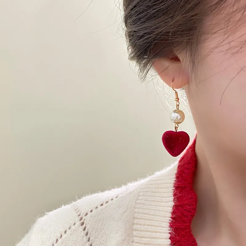 (Buy 1 Get 2) Valentine Day Women Fashion Cosmetic Red Bow Heart Pearl Earrings