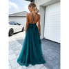 Fashion Sexy Backless Women Elegant Lace Mesh Halter Neck Maxi Party Dress