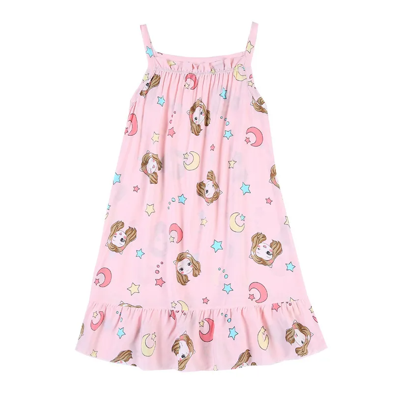 Children Kids Baby Fashion Girls Casual Basic Sleeveless Multicolor Print Suspender Nightdress