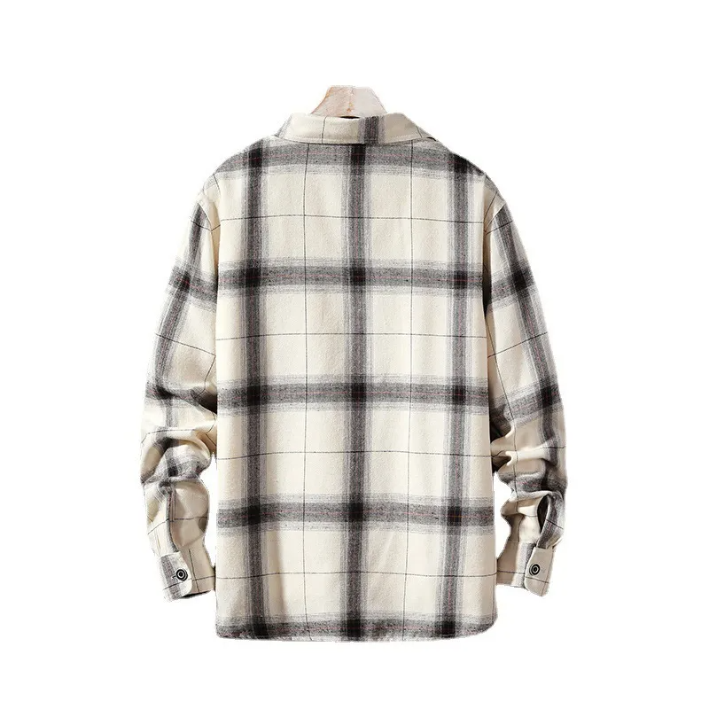 Men Casual Classic Plaid Lapel Button Loose Long Sleeve Shirt