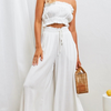 Women Fashion Casual Solid Color Elastic Waist Wide Leg Pants