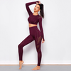 2 pieces Women'S Solid Color Outdoor Training Running Long Sleeve Sports Top Trousers