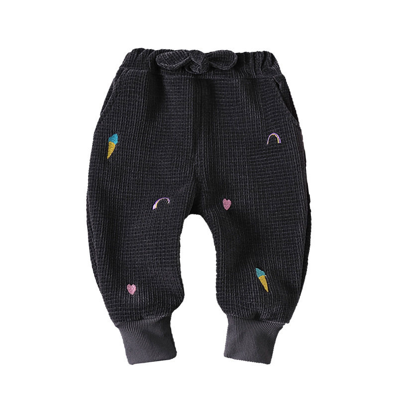 Kids Cute Cartoon Rainbow Ice Cream Pattern Thickening Plush Warm Sweatpants