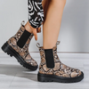 Women Fashion Plus-Size British Style Snake Print Round Head Thick-Soled Mid-Calf Boots