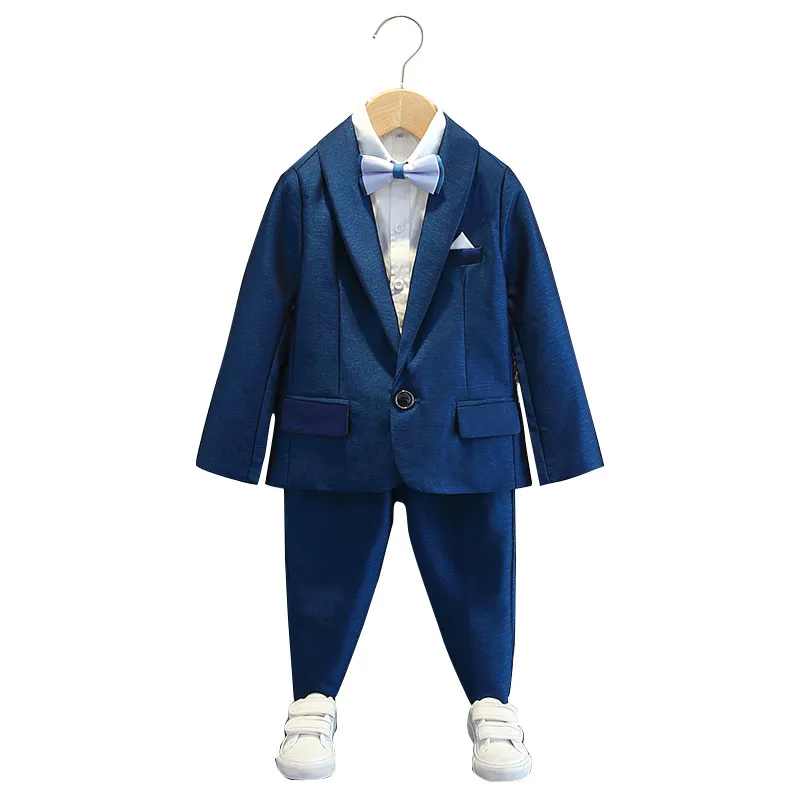 Kids Toddler Big Boys Spring Autumn Fashion Casual British Style Bow Waistcoat Shirt Trousers Boys Party Clothing Set