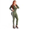 Athleisure Women Long Sleeves Zipper Solid Color Jumpsuit