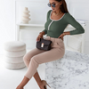 Fashion Elegant Women Basic Color Square Neck Long Sleeve Bodysuits