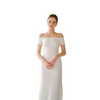 (Buy 1 Get 1) Women Elegant Simple Design Wedding Satin Off-Shoulder Bridal Slim Fishtail Evening Dress Wedding Dress