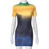 Women Fashion Sexy Gradient Printing Mock Neck Short Sleeve Tight Dress