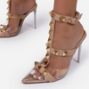 Women Sexy Rivet Decorative Buckle Design Pointed Open Toetransparent Stiletto Sandals