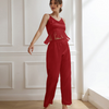 Cozy Women Lingerie Fashion Solid Color Camis Pants Satin Pajamas Sleepwear