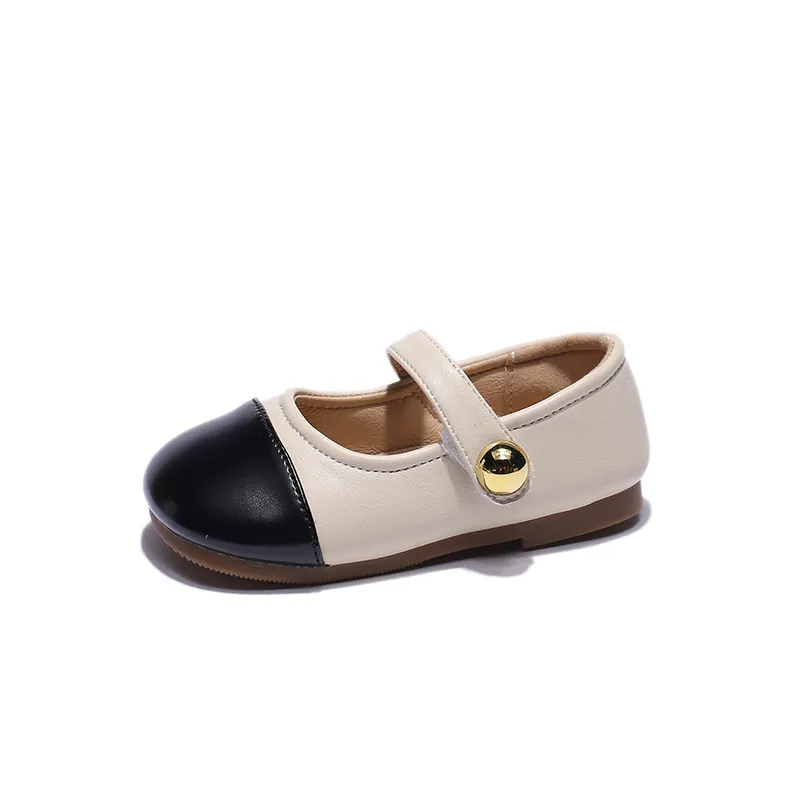 Kids Girls Fashion Casual Velcro Round-Toe PU Leather Flat Shoes