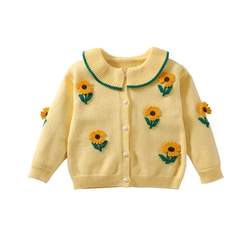 Kids Toddler Girls Fashion Sweet Floral Knit Cardigan Sweater Sunflower Sweater Jacket