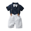 Kids Toddler Boys Summer Fashion Casual British Style Bow Solid Color Lapel Shirt Stripe Suspender Trousers Boys Party Clothing Set