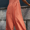 Women Round Collar Solid Color Sleeveless Loose Jumpsuits