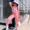 Kids Toddler Big Girls Summer Fashion Casual Cute Color Matching Playd Smiley Face Vest Trousers Set