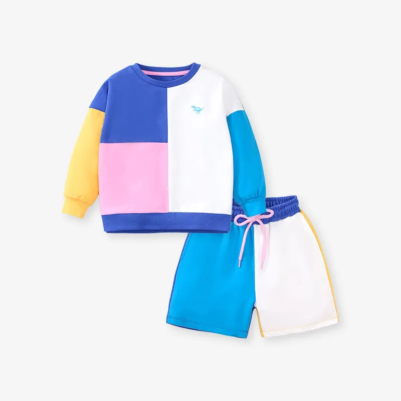 Kids Toddler Big Boys Fashion Casual Colorblock Round Neck Long Sleeve Sweatshirts Shorts Sets