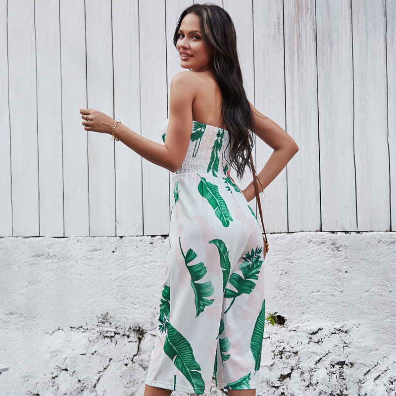 Women Vacation Bandeau Print Fashion Casual Wide Leg Jumpsuit