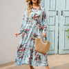 (Buy 1 Get 1) Women Ramadan /Eid Fashion Casual Floral Print Round Neck Long Sleeve Maxi Dress