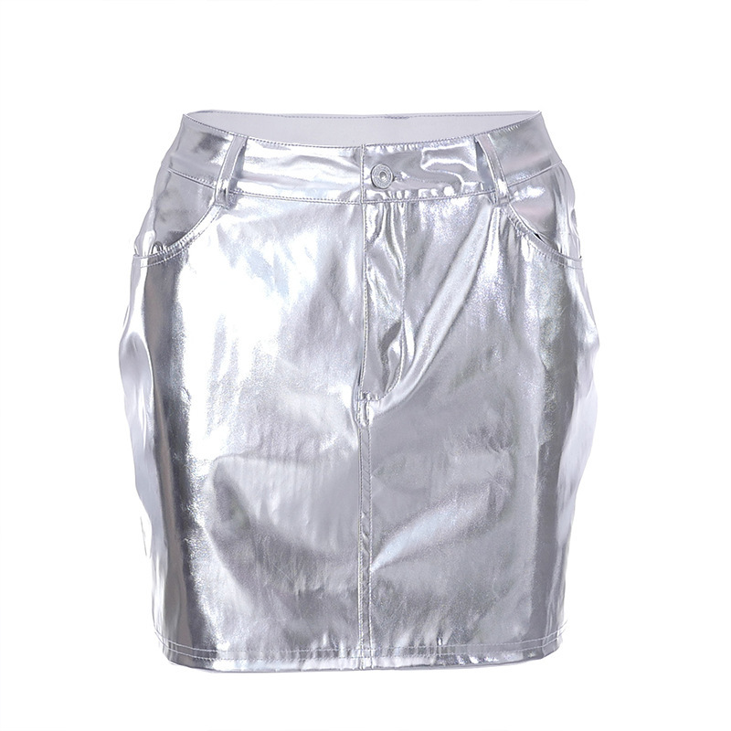 Women'S Fashion Casual Solid Color Shiny Skirt