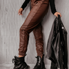 Solid Color Drawstring Pu Leather Casual Fashion Pencil Pants Women