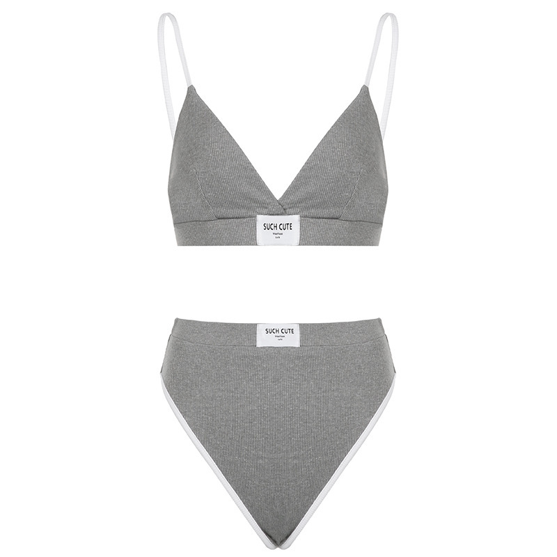 Women'S Casual Letter Printing Embroidered Solid Color Bra Underpants Two-Piece Set