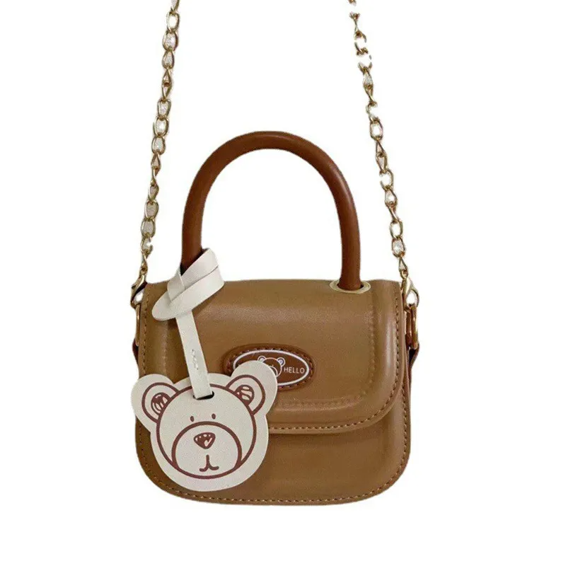 Children Kids Baby Fashion Girls Cartoon Bear Chain Mini Pu Leather Crossbody Shoulder Handle Bag