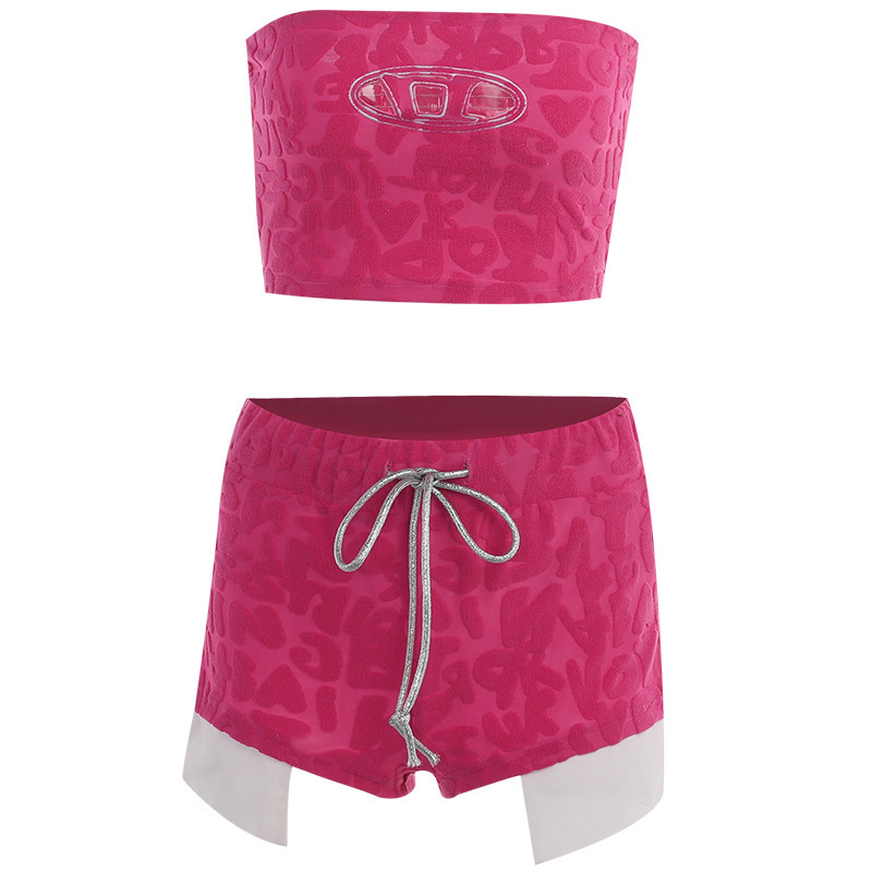 Women Fashion Sexy Y2k Pink Tube Top And Shorts Set