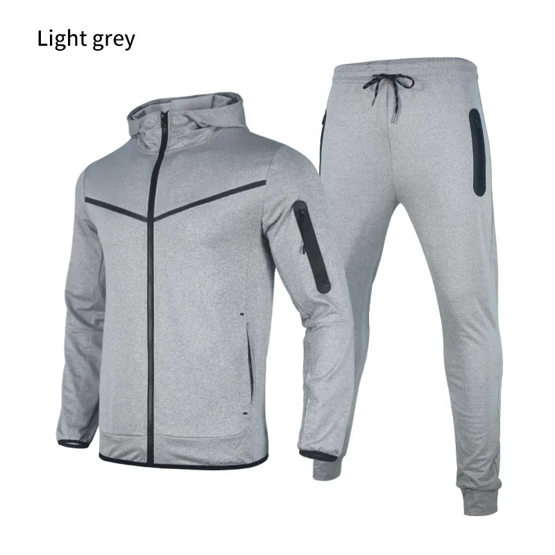 Men Fashion Hooded Zipper Long Sleeve Jacket And Sports Pants Two-Piece Set