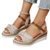 Women Fashion Simple Plus Size Plaid Knot Buckle Thick-Soled Sandals