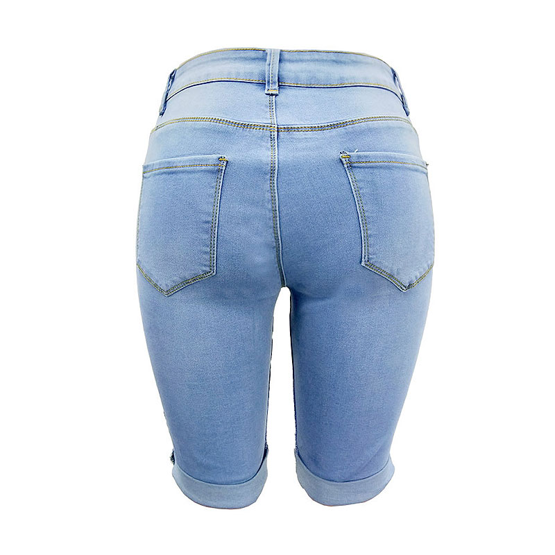 Classical Punk Style Women Medium-Waisted Super Elastic Denim Medium-Length Pants