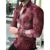 Men Fashion Casual 3D Maple Leaf Print Long Sleeve Lapel Shirt