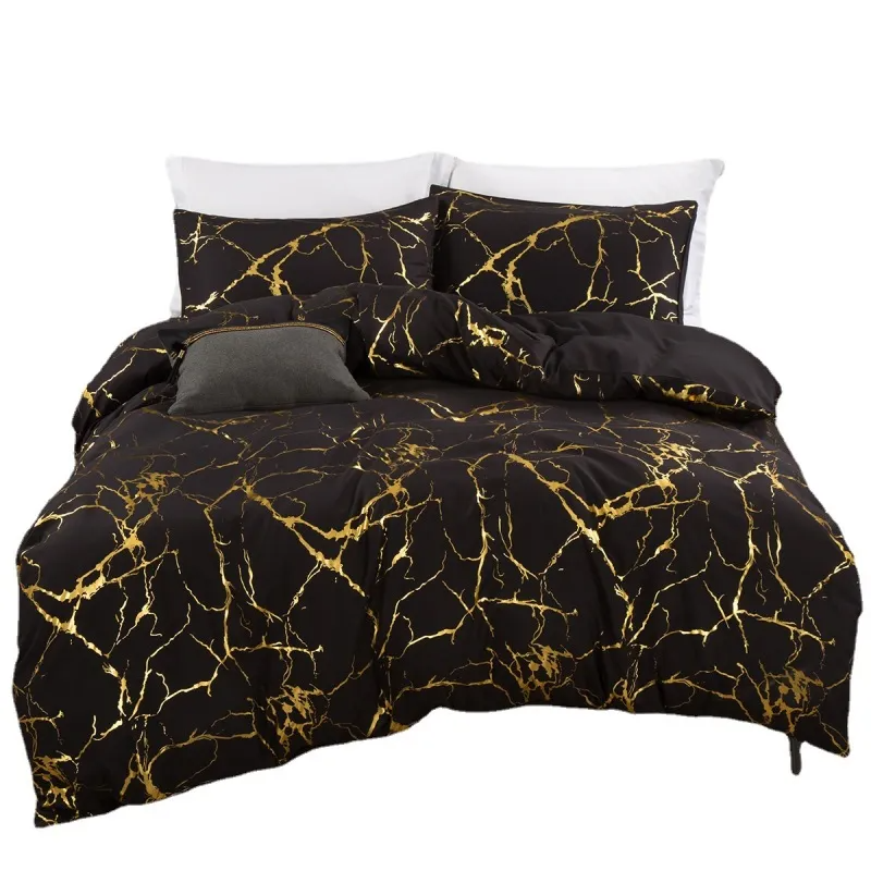 Bedding Three-Piece Set Bronzing Texture Quilt Cover Pillow Case Digital Printing Kit Home Textile